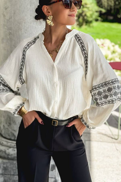 Embroidery Detail Long Sleeve Shirt