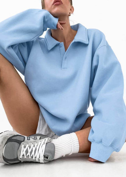 Skyline Polo-Collar Oversized Sweatshirt – Light Blue
