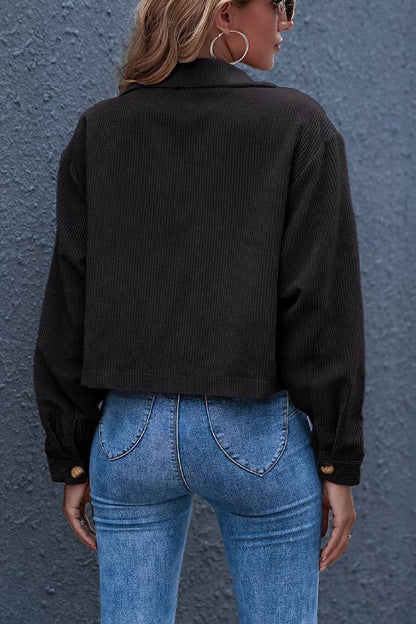 Flap Pockets Turn Down Collar Corduroy Shacket