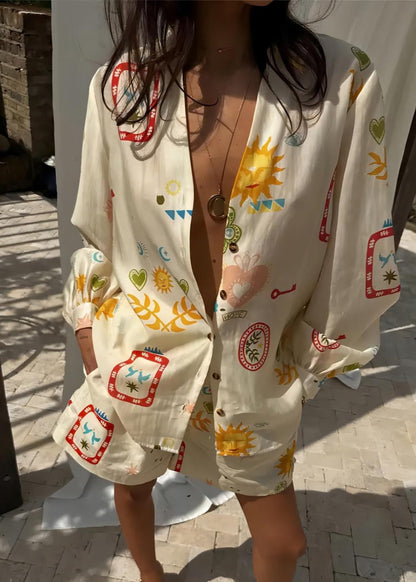 Solea - Sun & Symbol Button-Down Shorts Set