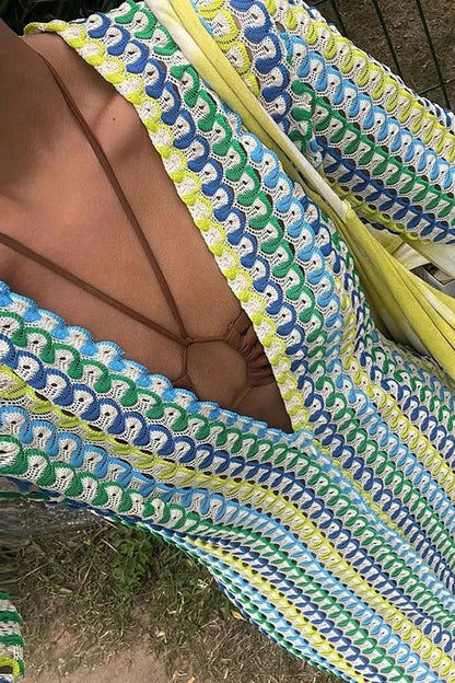 Vestido largo de vacaciones de manga larga con estampado de ondas coloridas de punto Bondi Beach