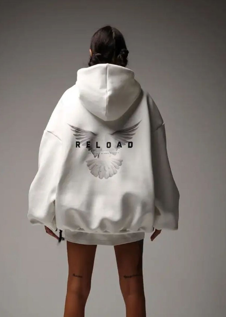 Reload Oversized Hoodie – Graphic Back Streetwear Sweatshirt for Women