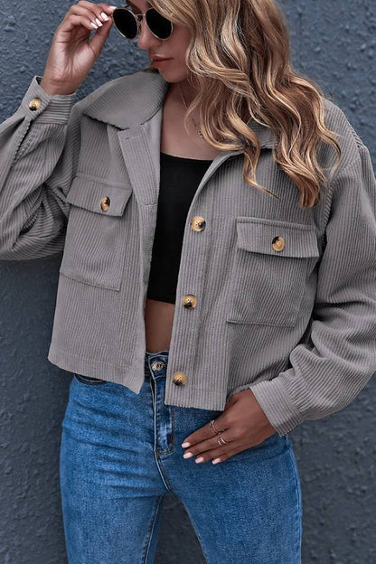 Flap Pockets Turn Down Collar Corduroy Shacket