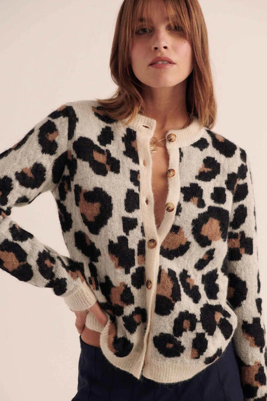 Retro Colorblock Leopard Cardigan