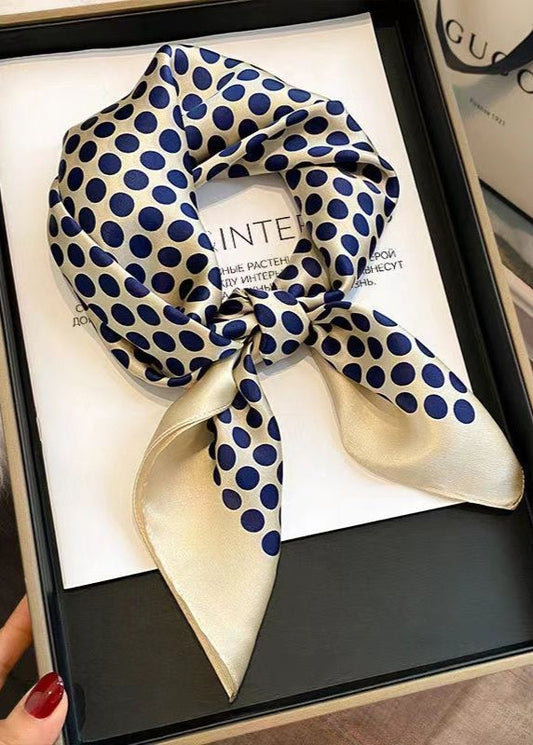 Satin Polka Dot Scarf – Navy on Champagne Square 70x70