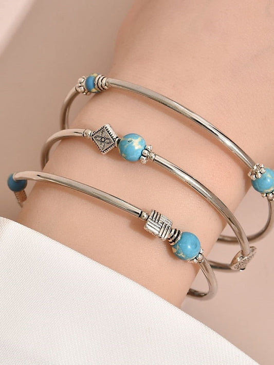 1 Pc Per Set Dark Blue Bracelet Bangles Retro Vintage Theme Natural Turquoise Bracelet Jewelry Royal Blue For Daily for Women