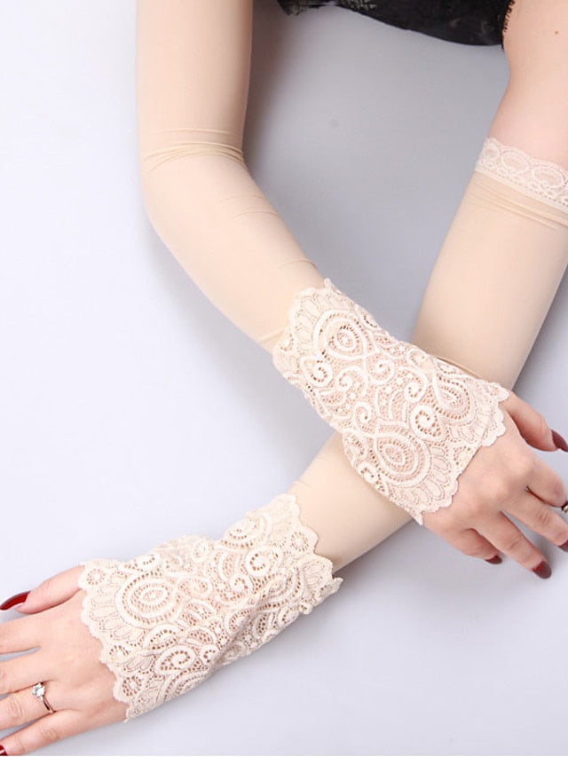 1 Pair Women Sunscreen Arm Sleeve Driving Gloves Summer Sun Protection Driving Gloves Fingerless Wrist Elastic Sleeve Lady Long Gloves for Women