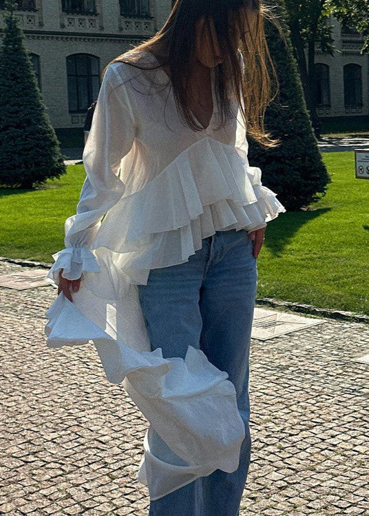 Cascade Drama - Long Ruffle High-Low Blouse