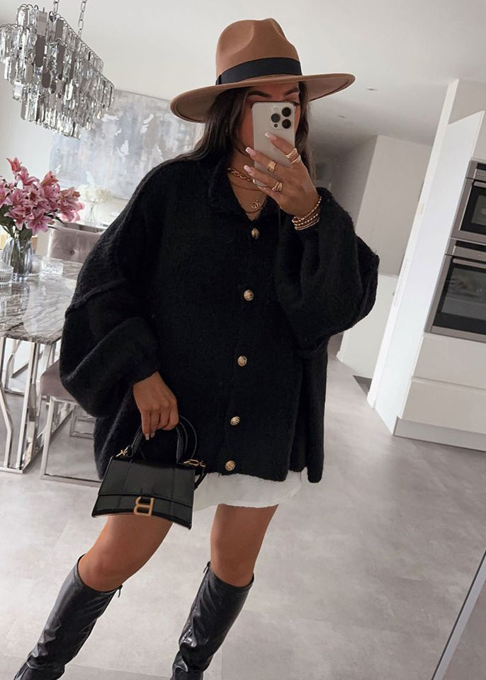 Elora – Oversized Button Front Knit Cardigan