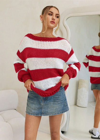 Nautica – Navy and White Striped Boat Neck Sweater