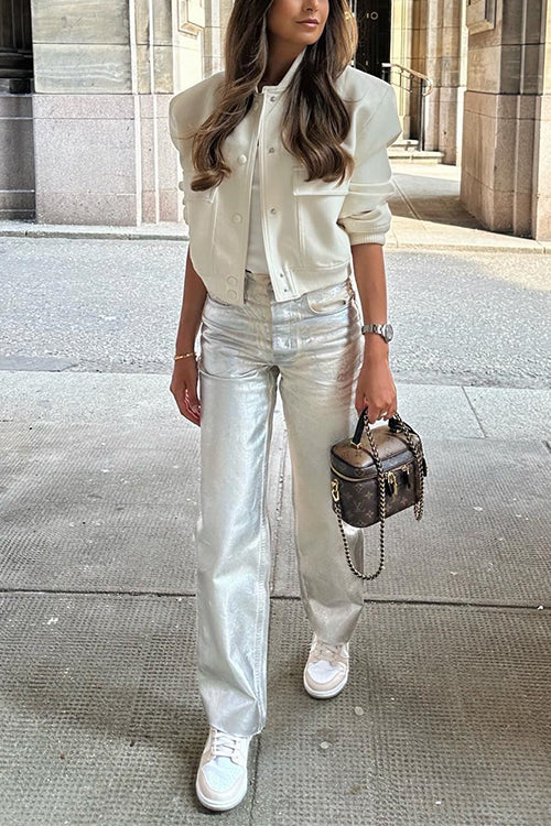 Pantalones rectos de cuero sintético glamurosos