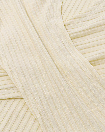 Navel-Baring Pitted Knitted Long-Sleeved Top