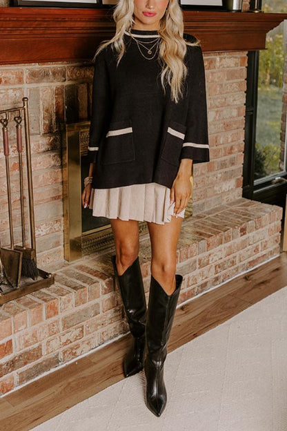 Suéter de punto Class Act con cuello alto, bolsillos y ribetes de color en contraste