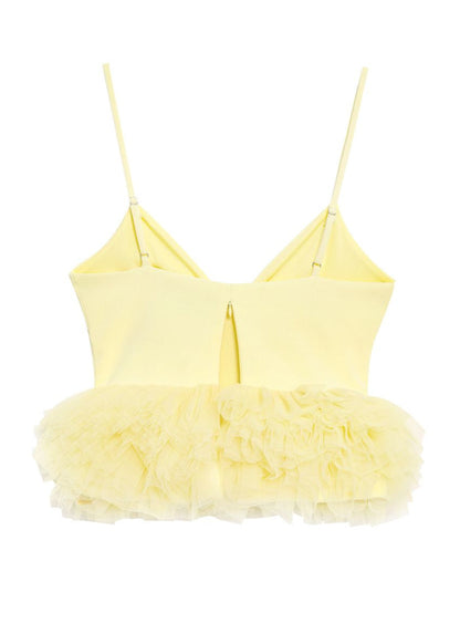 Limoncello Ruffle Peplum Top – V-Neck Tulle Cami Blouse