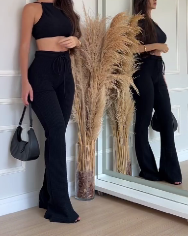 Slinged High-Waisted Slim Pants Casual Suit