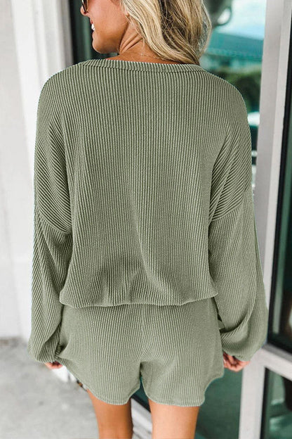 Corded V Neck Slouchy Top \u0026 Pocketed Shorts Set