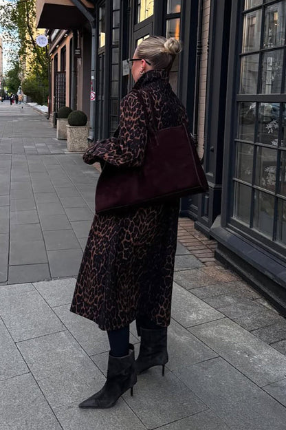 Leopard Print Long Trench Coat