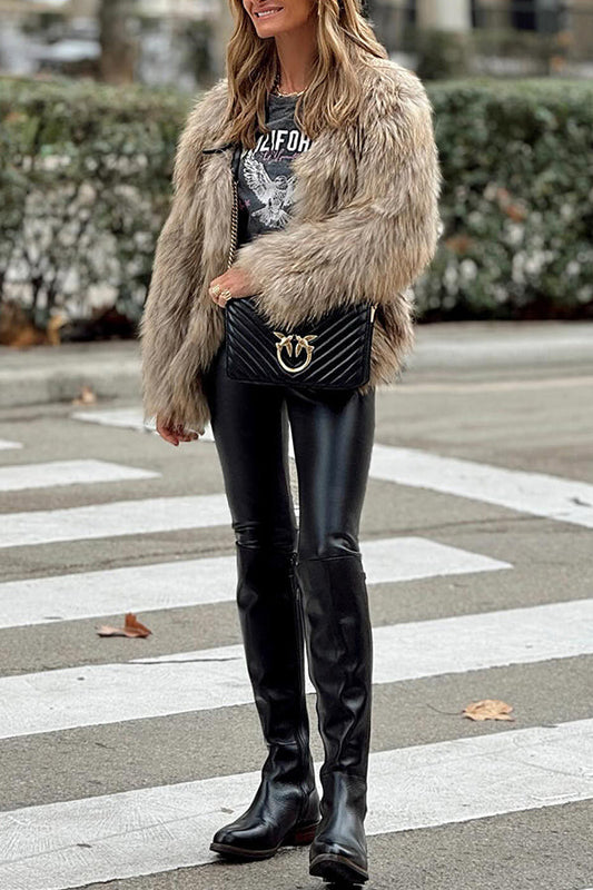 Pantalones casuales de cuero PU con pierna pequeña