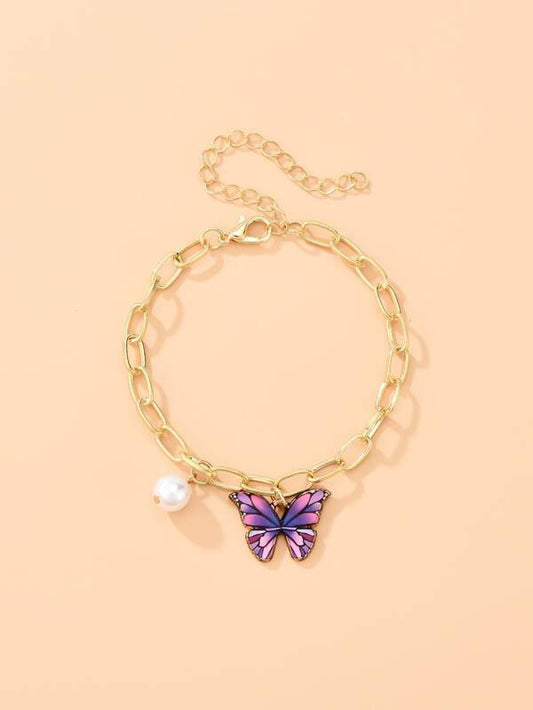 Faux Pearl & Butterfly Charm Bracelet for Women