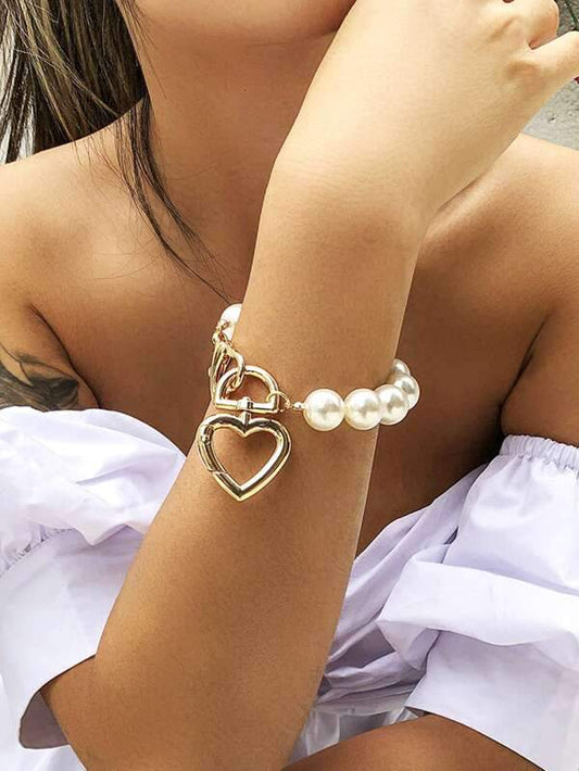 Faux Pearl Heart Decor Bracelet for Women