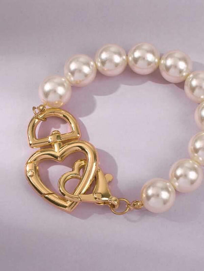 Faux Pearl Heart Decor Bracelet for Women
