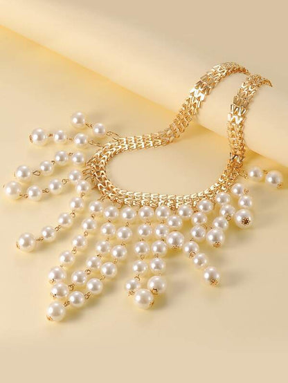 Faux Pearl Tassel Charm Necklace for Women