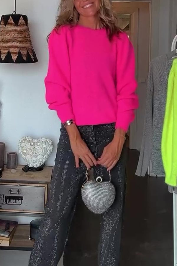 Suéter holgado de cuello ancho de color liso de punto para un día de invierno brillante