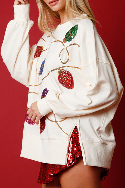 Sudadera con abertura y lentejuelas y luces navideñas