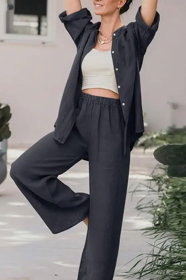 Conjunto de camisa y pantalón holgados informales de color liso