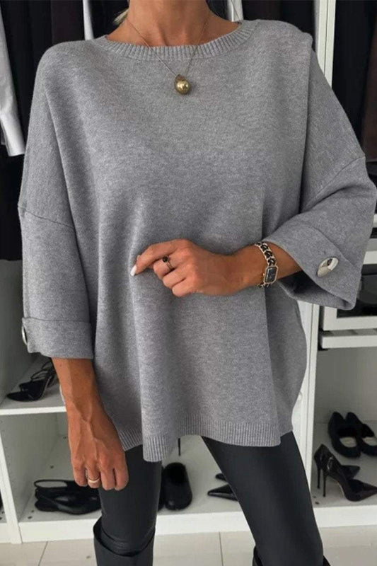 Elegance and Modern Knit Button Detail Half Sleeve Loose Sweater
