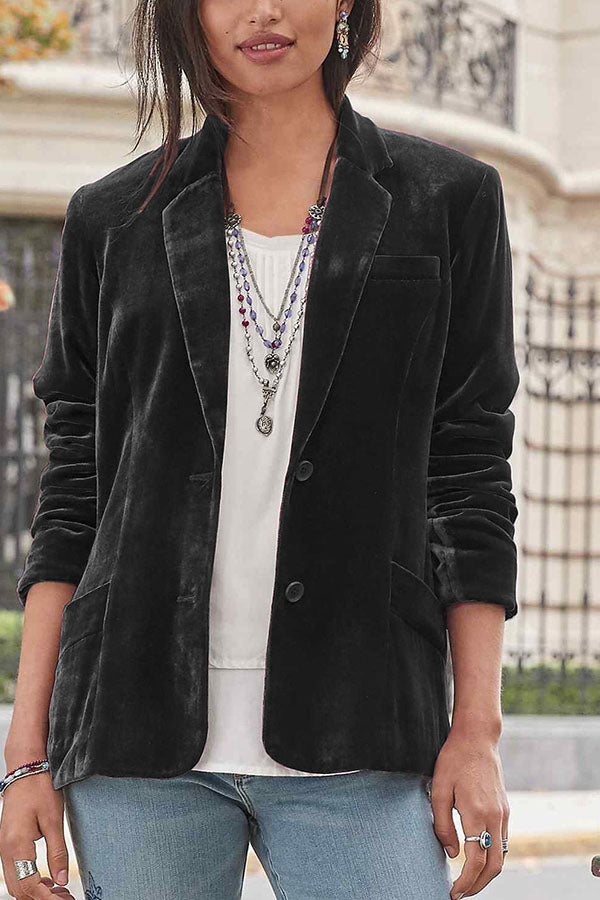 Chaqueta de traje casual de moda de color sólido de terciopelo dorado