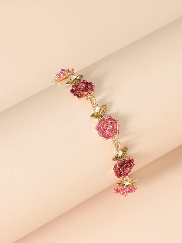 Floral Charm Bracelet with Chain Decoration