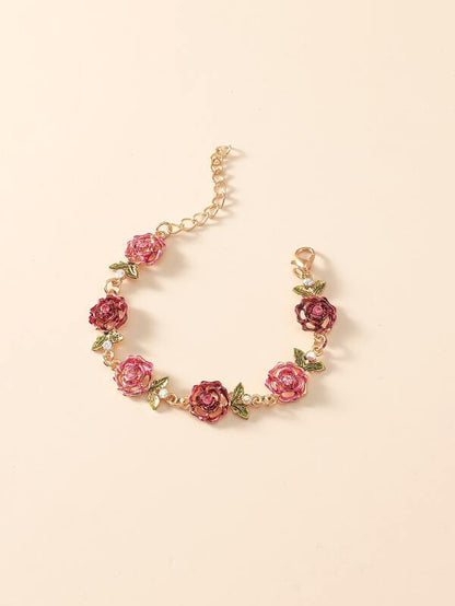 Floral Charm Bracelet with Chain Decoration