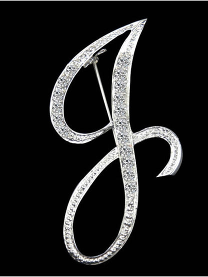 letter brooch pins initial rhinestone brooch for women crafts silvery m for Women