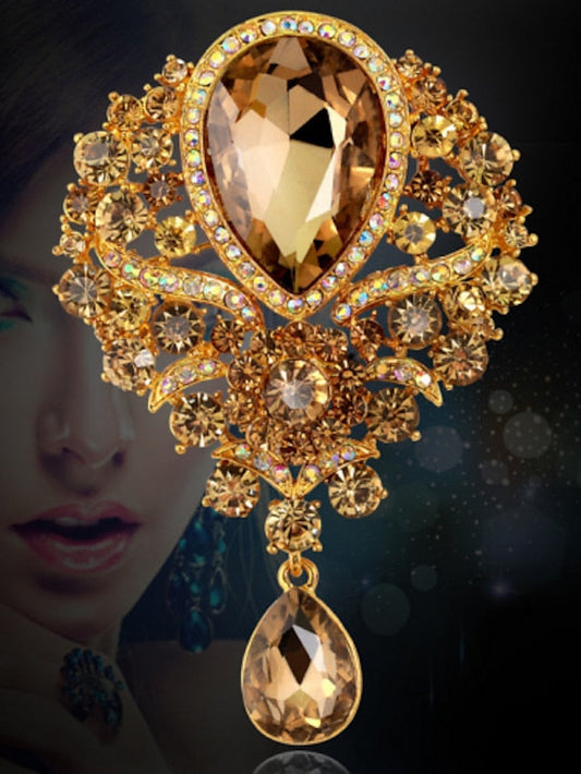 Brooches Pear Cut Solitaire Party Ladies Luxury Work Fashion Crystal Cubic Zirconia Rhinestone Brooch Jewelry Purple Blue Gold For Party Wedding Special Occasion Anniversary Birthday Gift for Women