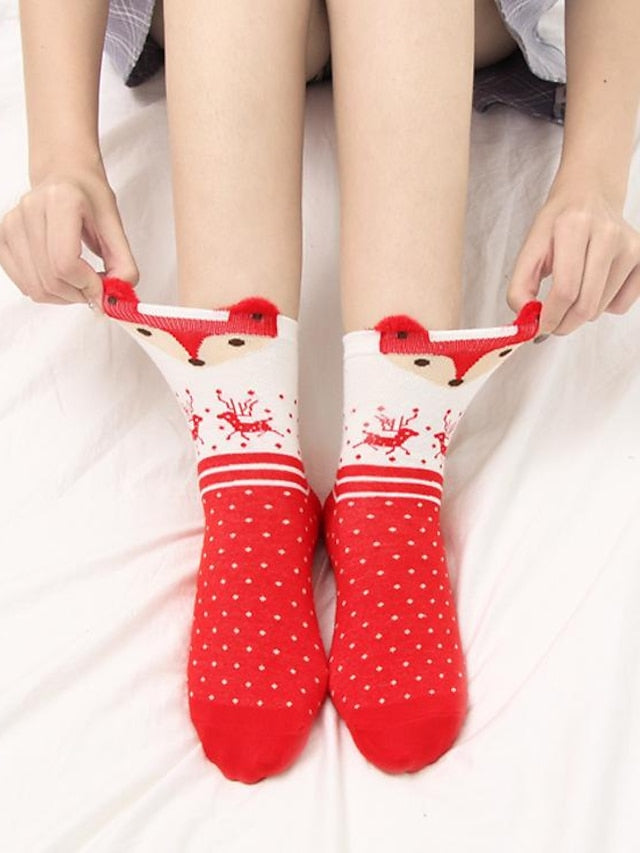 Crew Socks Party Christmas Gift Animal Multi Color Spandex Nylon Cotton Basic Casual Warm Cute 4 Pairs for Women