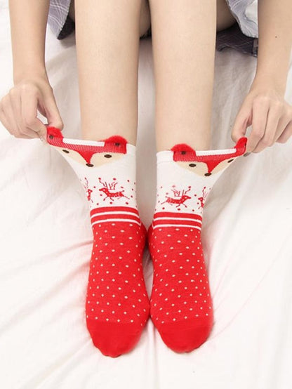 Crew Socks Party Christmas Gift Animal Multi Color Spandex Nylon Cotton Basic Casual Warm Cute 4 Pairs for Women