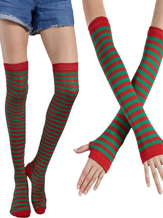 Christmas Stockings Gloves Set Colorful Polyester Cotton Simple 1 Pair for Women