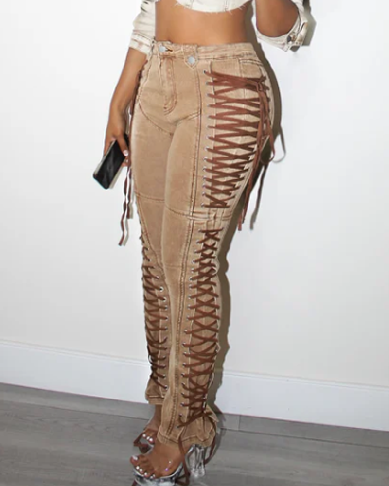 High-Waisted Tie-Strap Jeans