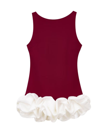 Sleeveless Suspender Flower Bud Patchwork Dress