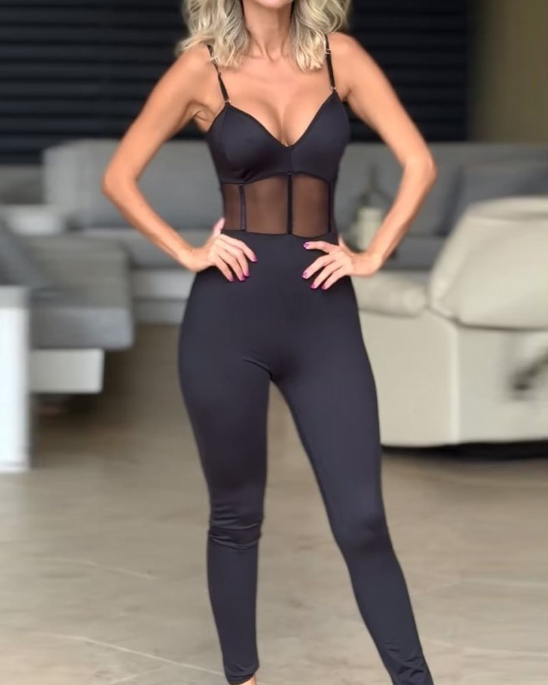 Sleeveless Suspender Solid Color Jumpsuit