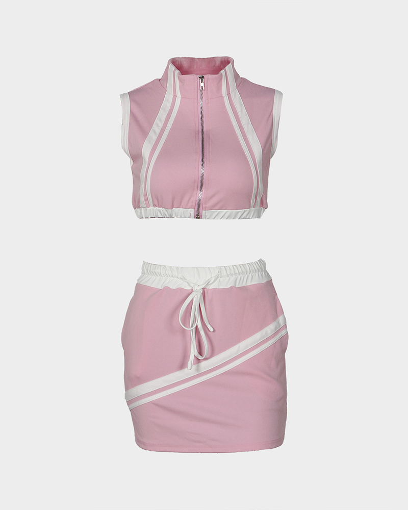 Sleeveless Vest Hip Skirt Set