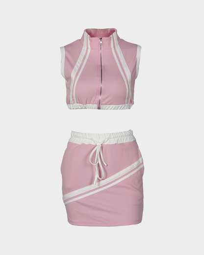 Sleeveless Vest Hip Skirt Set