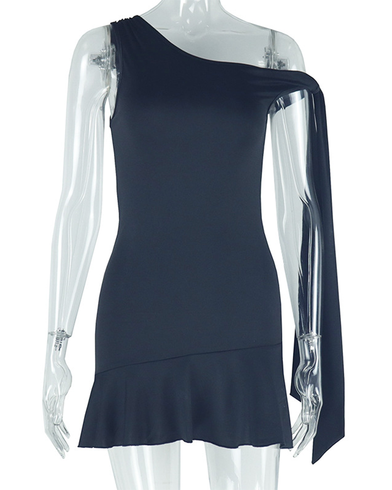 Slanted Neckline Off-Shoulder Irregular Dress