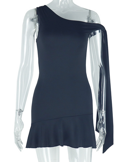 Slanted Neckline Off-Shoulder Irregular Dress