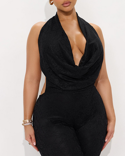 Lace Halterneck Backless Slim-Fit Jumpsuit