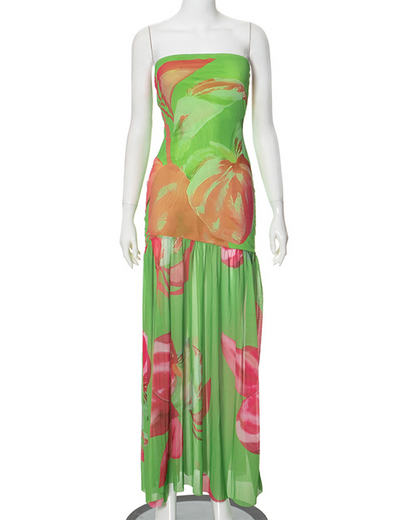 Leopard-Print Crossed Net Yarn Splice Dress