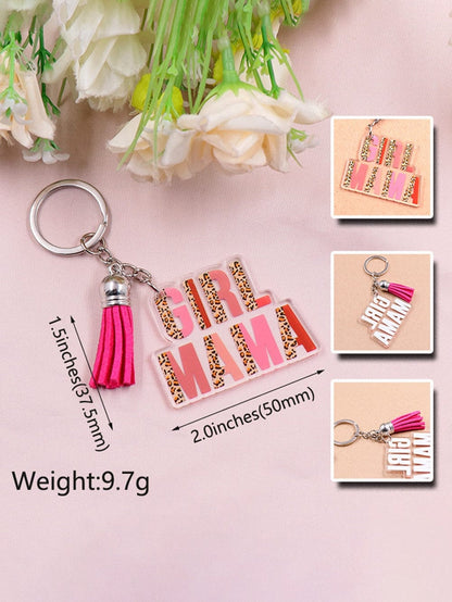 Girl Boss Strawberry Pink Tassel Keychain