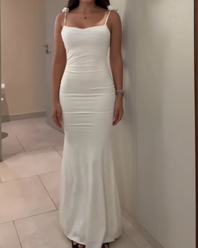 Backless Strap 3D Flower Decorated Suspender Evening Dress