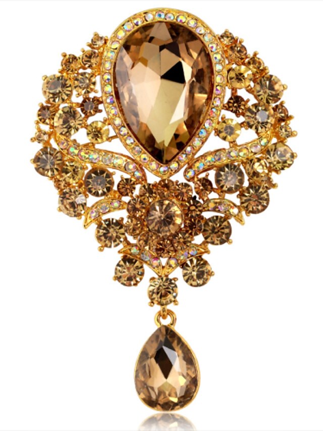 Brooches Pear Cut Solitaire Party Ladies Luxury Work Fashion Crystal Cubic Zirconia Rhinestone Brooch Jewelry Purple Blue Gold For Party Wedding Special Occasion Anniversary Birthday Gift for Women